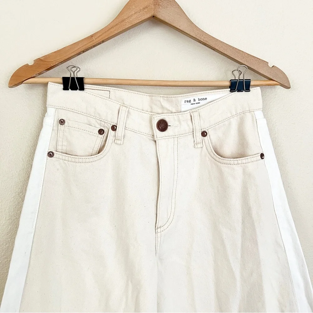 RAG & BONE Sofie Two Tone Frayed Wide Leg Jeans in Double Ecru - Picture 12 of 17